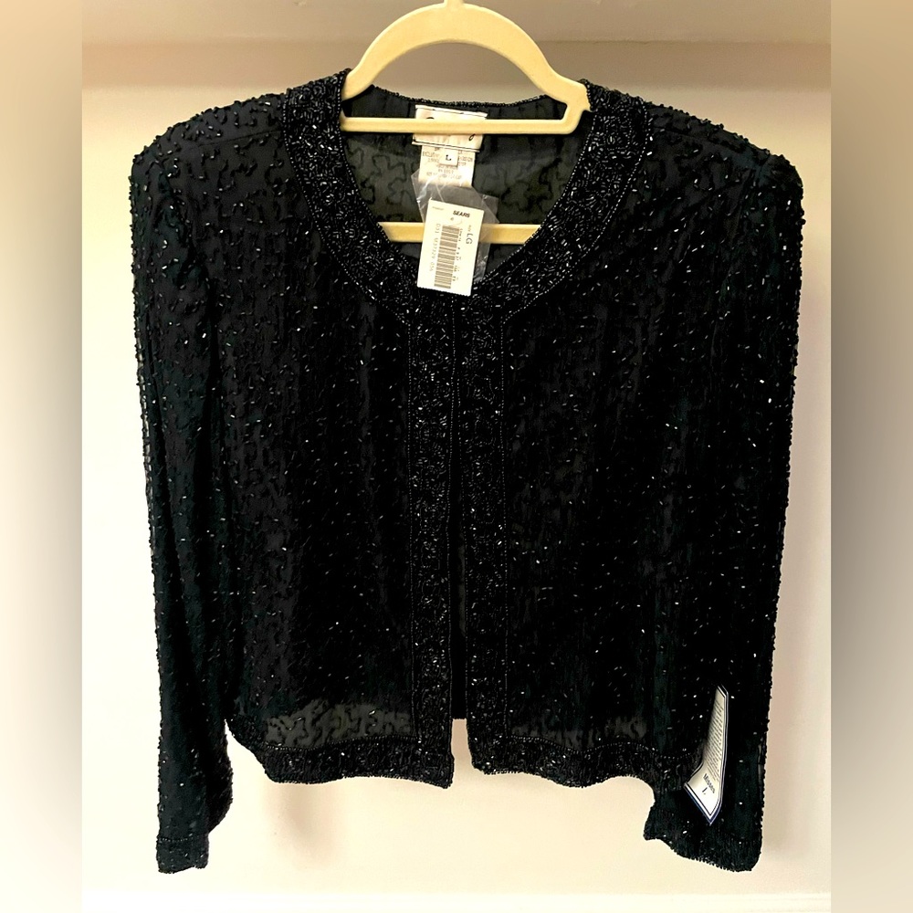 VINTAGE NWT BEADED STÉNAY 100% SILK BLAZER MADE IN INDIA | SIZE L